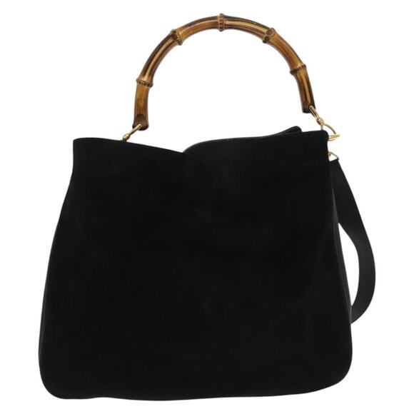 GUCCI Bamboo Shoulder Bag Suede Black Gold 01 1705 01 1705 - Picture 2 of 12